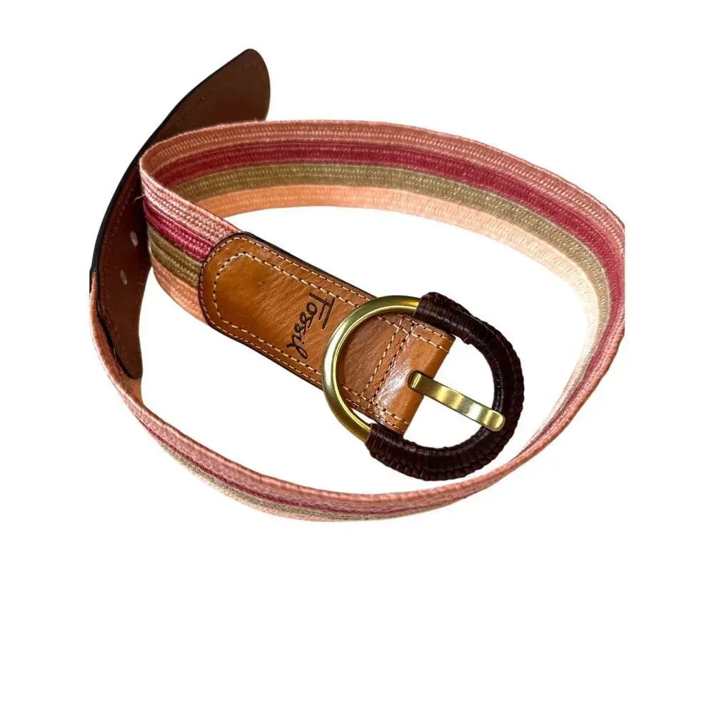 Fossil Stretch Wrap Buckle Red Multicolored Stripes Belt Sz L NWT Leather Boho